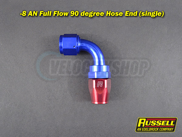 Russell -8 AN Full Flow 90 Degree Hose End Fitting Red Blue (Single)