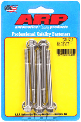 760-1011 | ARP M6 x 1.0 x 70 SS Hex Bolts (5/pkg)