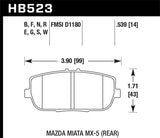 Hawk 06-10 Mazda Miata Mx-5 Base Blue 9012 Race Rear Brake Pads | HB523E.539