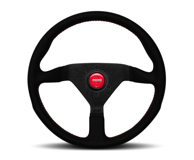 Momo Montecarlo Alcantara Steering Wheel 320mm Black/Red Stitch/Black Spokes