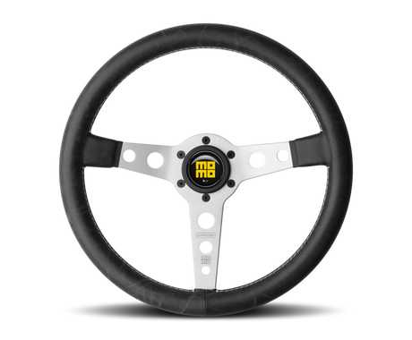 Momo Prototipo Steering Wheel 350mm Black Leather/White Stitch/Brshd Spokes