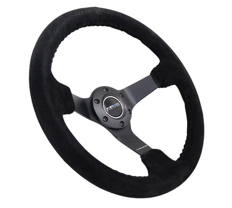 NRG Deep Dish Steering Wheel 350mm Black Suede Bball Stitch w/5mm Matte Black Spoke