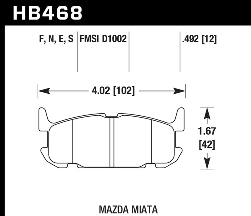 Hawk 03-05 Miata w/ Sport Suspension Blue 9012 Race Rear Brake Pads D1002 | HB468E.492