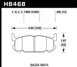 Hawk 03-05 Miata w/ Sport Suspension Blue 9012 Race Rear Brake Pads D1002 | HB468E.492