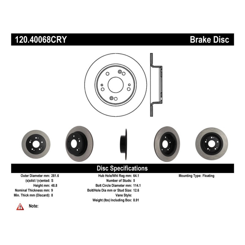 Stoptech CRYO Treated Rear Brake Rotor 09-14 TSX | 16-22 ILX | 05-2020 Accord