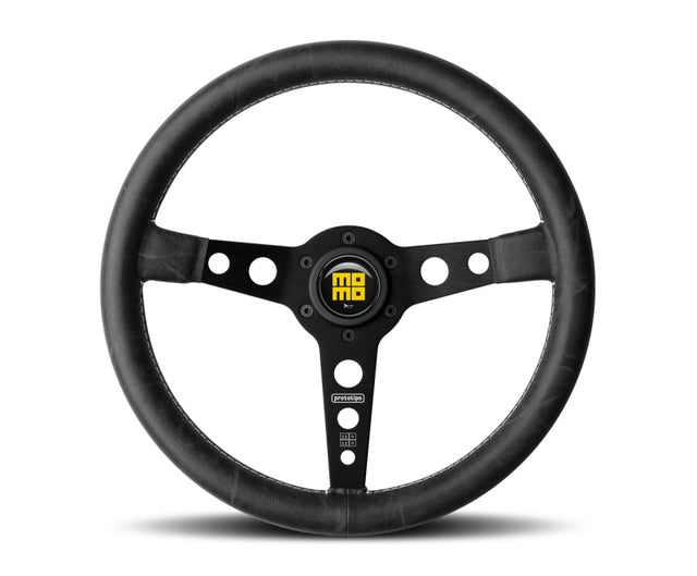 Momo Prototip Heritage Steering Wheel 350mm Black Leather/White Stitch/Black Spokes