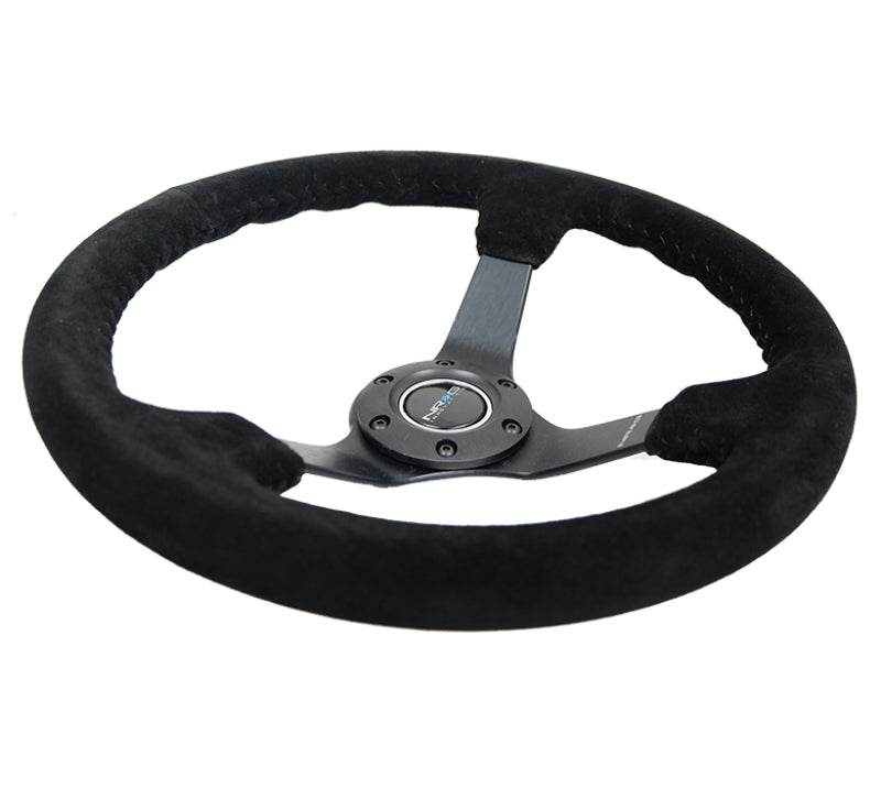 NRG Deep Dish Steering Wheel 350mm Black Suede Bball Stitch w/5mm Matte Black Spoke