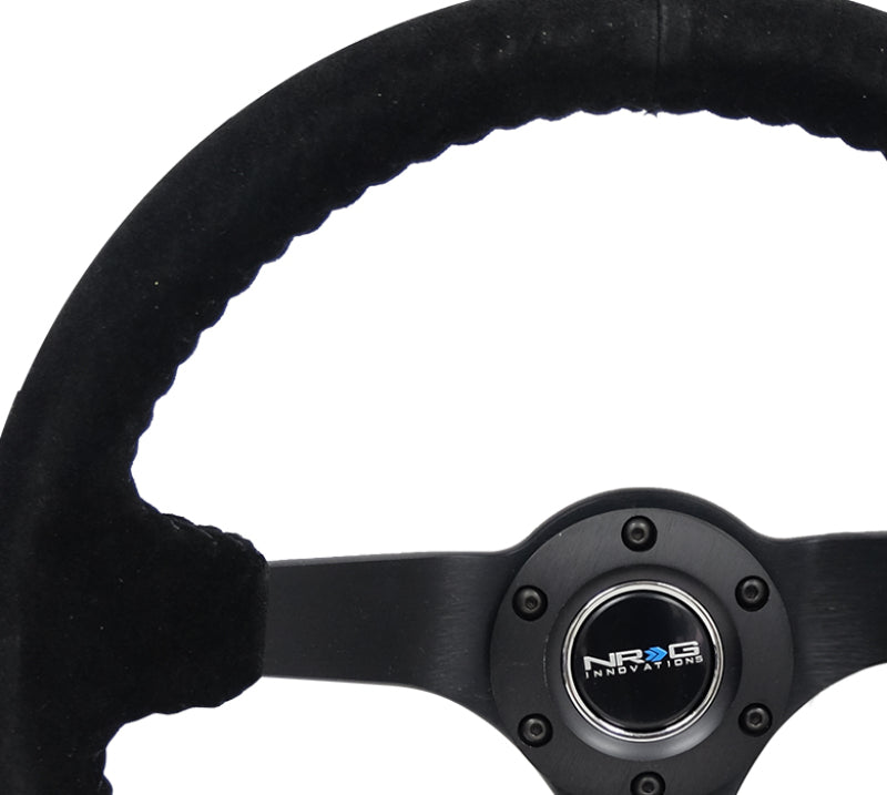 NRG Deep Dish Steering Wheel 350mm Black Suede Bball Stitch w/5mm Matte Black Spoke