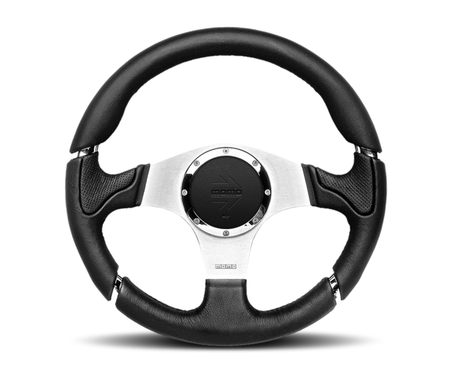 Momo Millenium Steering Wheel 350mm Black Leather/Black Stitch/Brshd Spokes