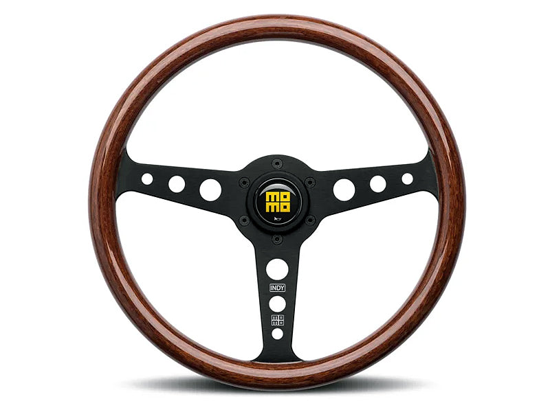 Momo 350mm Magoany Wood Indy Steering Wheel with Black Spokes