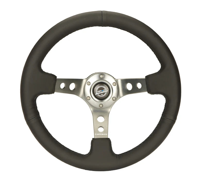 NRG Deep Dish Steering Wheel 350mm Black Leather w/Gunmetal Spokes