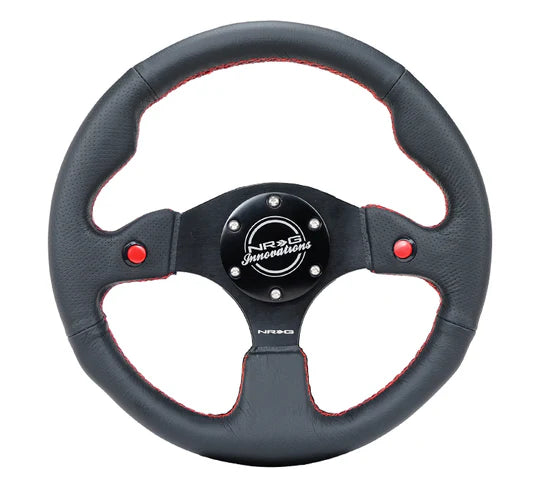 NRG Reinforced Steering Wheel (320mm) Black Leather w/Dual Buttons