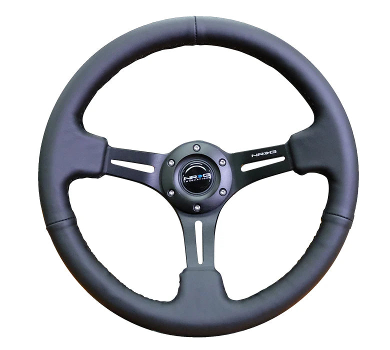 NRG Reinforced Deep Dish Steering Wheel 350mm Black Leather w/ Black Stitching