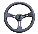 NRG Reinforced Deep Dish Steering Wheel 350mm Black Leather w/ Black Stitching