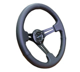 NRG Reinforced Deep Dish Steering Wheel 350mm Black Leather w/ Black Stitching