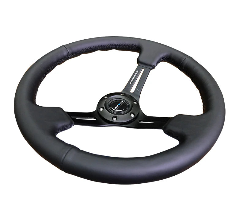 NRG Reinforced Deep Dish Steering Wheel 350mm Black Leather w/ Black Stitching