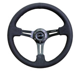 NRG Reinforced Deep Dish Steering Wheel 350mm Black Leather w/ Alcantara Stitching