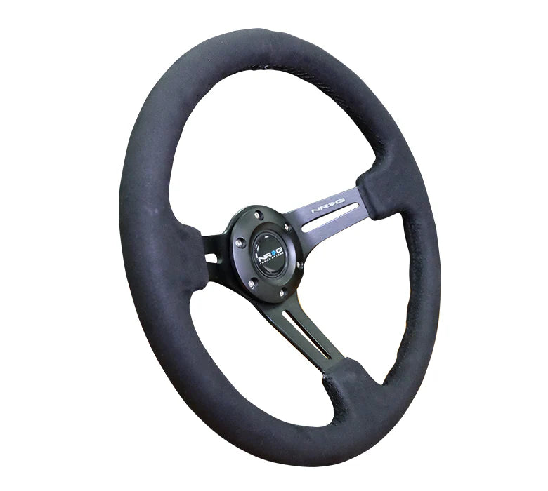 NRG Reinforced Deep Dish Steering Wheel 350mm Black Leather w/ Alcantara Stitching