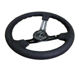 NRG Reinforced Deep Dish Steering Wheel 350mm Black Leather w/ Alcantara Stitching