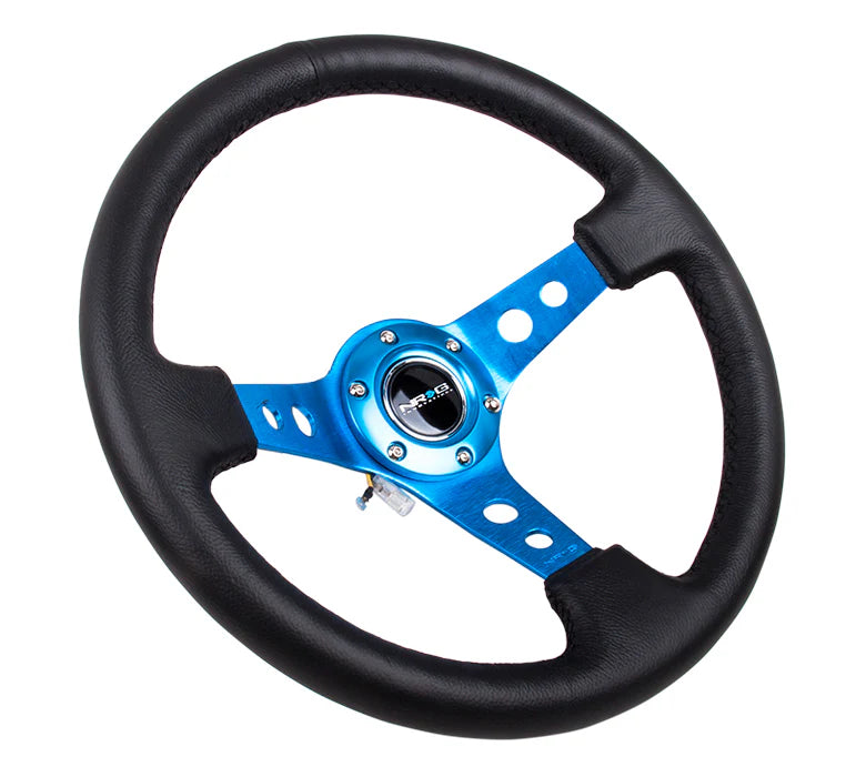 NRG Reinforced Steering Wheel 350mm Black Leather w/Blue Spokes