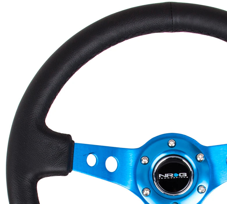 NRG Reinforced Steering Wheel 350mm Black Leather w/Blue Spokes