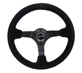 NRG Deep Dish Steering Wheel 350mm Black Suede Bball Stitch w/5mm Matte Black Spoke