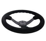 NRG Deep Dish Steering Wheel 350mm Black Suede Bball Stitch w/5mm Matte Black Spoke