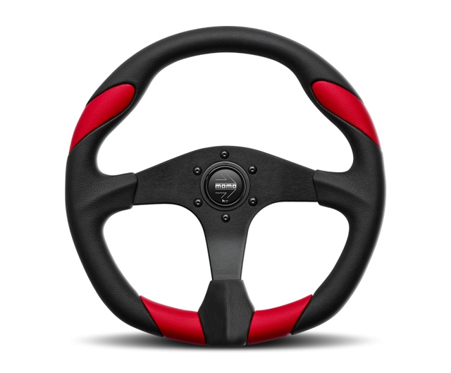 Momo Quark Steering Wheel 350mm Black Poly/Black Spokes/Red Inserts