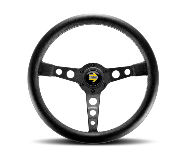 Momo Prototipo Steering Wheel 350mm Black Leather/Wht Stitch/Black Spokes