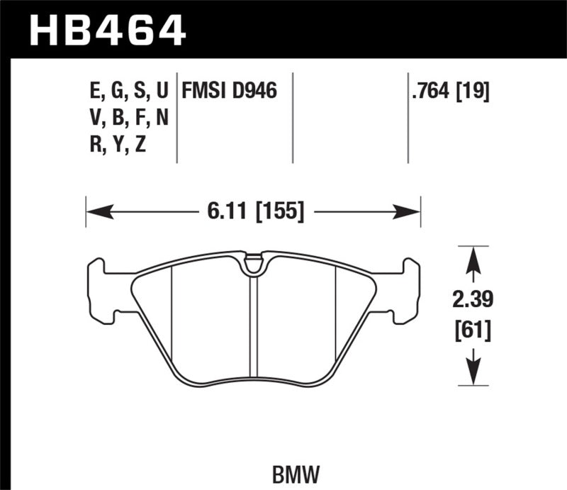 Hawk 01-05 BMW 330Ci 3.0L Base Front ER-1 Brake Pads | HB464D.764