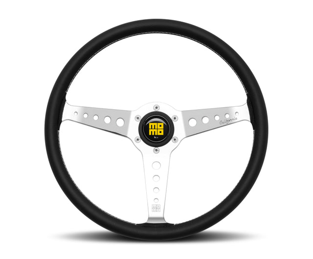 Momo California Steering Wheel 360mm Black Leather/White Stitch/Pol Spokes