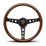 MOMO Mod.07 350mm Wheel - Mahogany Wood w/ Black Anodized Aluminum Spokes & Heritage MOMO Logo