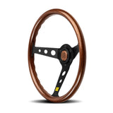 MOMO Mod.07 350mm Wheel - Mahogany Wood w/ Black Anodized Aluminum Spokes & Heritage MOMO Logo