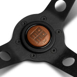 MOMO Mod.07 350mm Wheel - Mahogany Wood w/ Black Anodized Aluminum Spokes & Heritage MOMO Logo