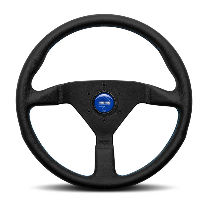 Momo Montecarlo Steering Wheel 350mm Black Leather/Blue Stitch/Black Spokes