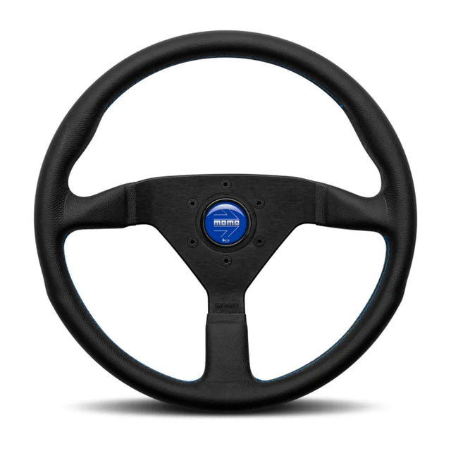 Momo Montecarlo Steering Wheel 350mm Black Leather/Blue Stitch/Black Spokes