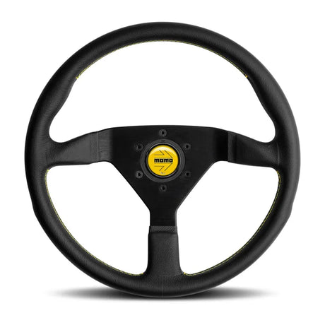 Momo Montecarlo Steering Wheel 350mm Black Leather/Yellow Stitch/Black Spokes