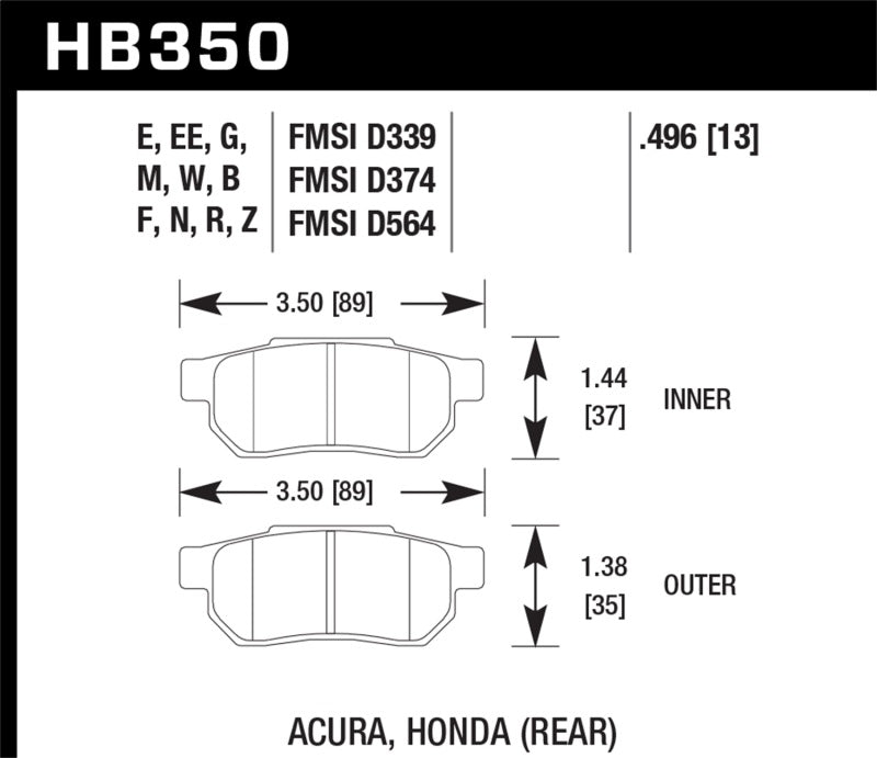 Hawk HPS 5.0 Rear Brake Pads | HB350B.496