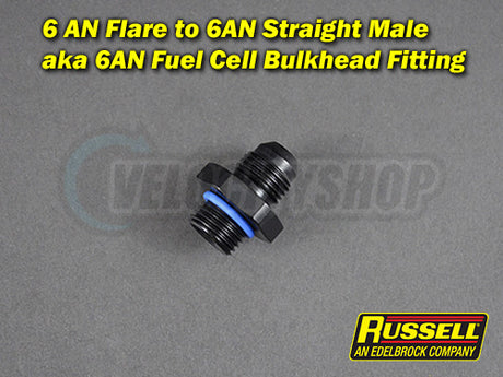 Russell -6 AN Flare to -6 AN Straight Male Fuel Cell Bulkhead Fitting with O-Ring