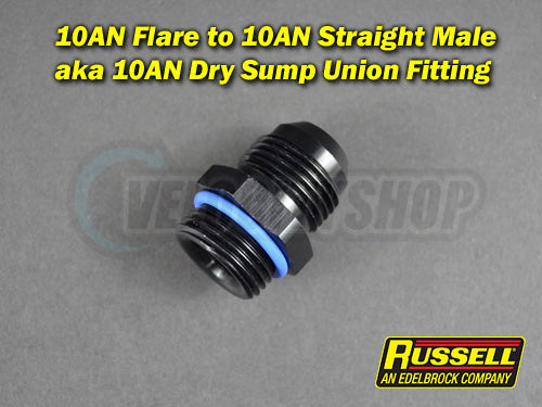 Russell -10AN Flare to -10AN Straight Male Dry Sump Union Fitting