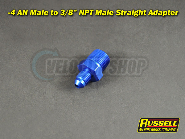 Russell -4 AN Male to 3/8 NPT Male Straight Adapter Blue