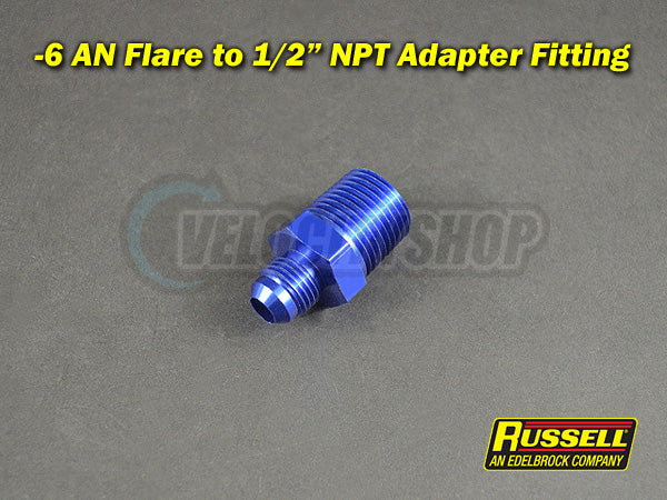Russell -6 AN Flare to 1/2 NPT Adapter Fitting Blue