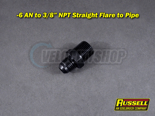 Russell -6 AN to 3/8 NPT Straight Flare to Pipe Adapter Fitting Black