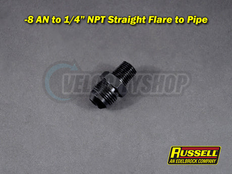 Russell -8 AN to 1/4 NPT Straight Flare to Pipe Adapter Fitting Black