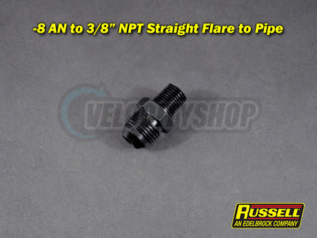 Russell -8 AN to 3/8 NPT Straight Flare to Pipe Adapter Fitting Black