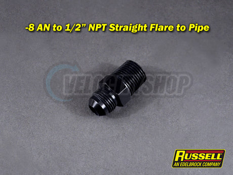 Russell -8 AN to 1/2 NPT Straight Flare to Pipe Adapter Fitting Black