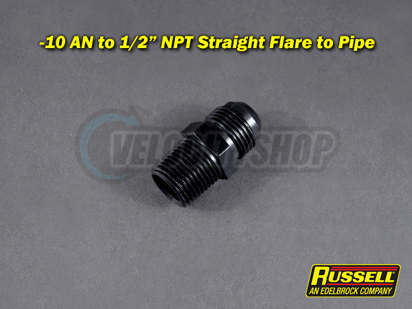 Russell -10 AN to 1/2 NPT Straight Flare to Pipe Adapter Fitting Black