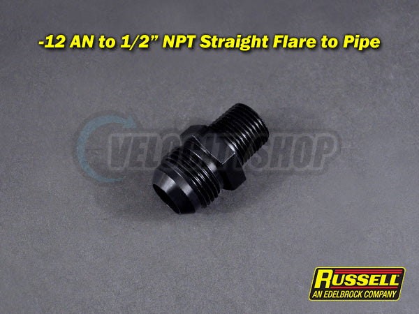 Russell -12 AN to 1/2 NPT Straight Flare to Pipe Adapter Fitting Black