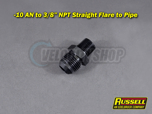 Russell -10 AN to 3/8 NPT Straight Flare to Pipe Adapter Fitting Black