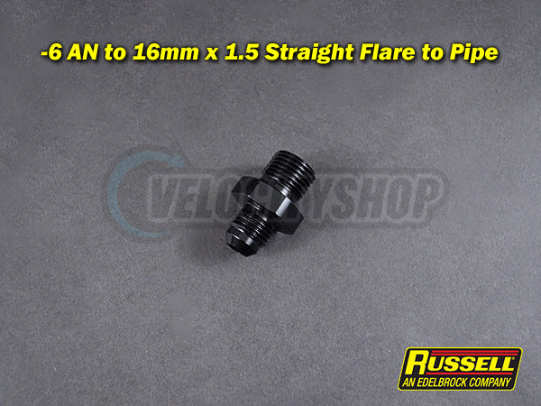 Russell -6 AN to 16mm x 1.5 Straight Flare to Metric Adapter Black